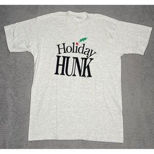 Vtg Peacock Paper "Holiday Hunk" Mens Large Tshirt Gray Single Stitch USA Made